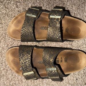 Birkenstock Black and Gold Textured Sandals